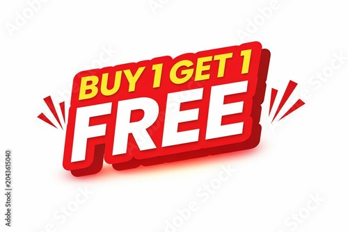 Buy one get one free promotional banner with bold red and white text