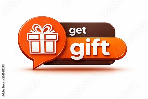 Orange speech bubble with gift box icon and get gift text