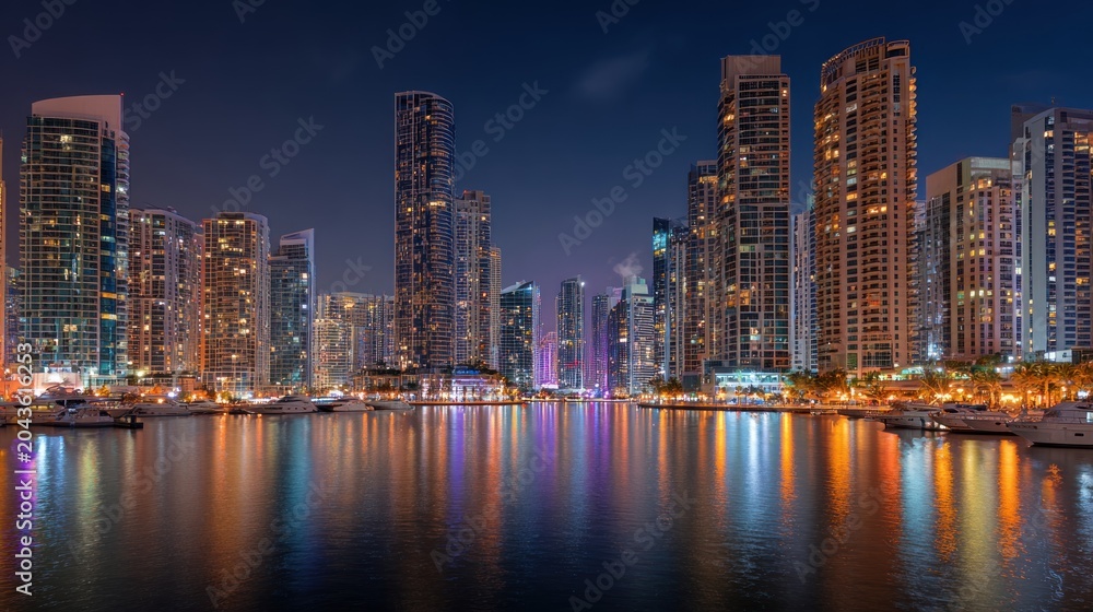 Fototapeta premium City skyline at night with reflections