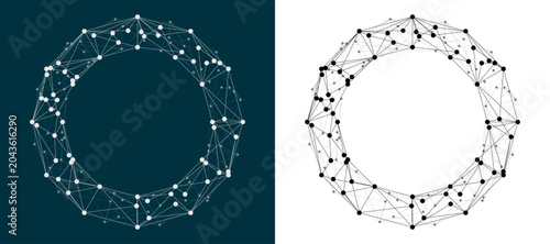 Abstract global network spheres with circular connections and digital data mesh