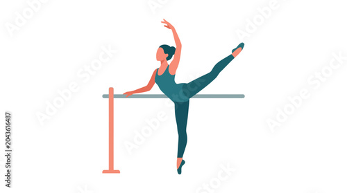 Schilderij op canvas A graceful ballerina performing a ballet pose at a practice barre