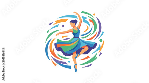Cuadro en lienzo A vibrant illustration of a graceful female dancer spinning in a colorful swirling dress
