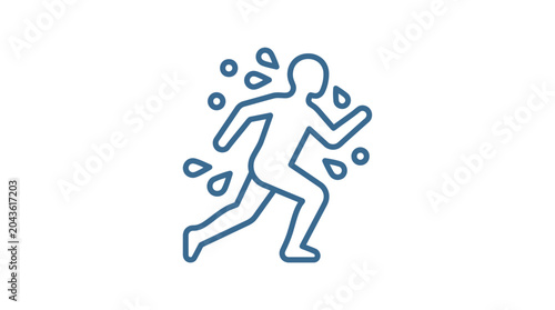 Schilderij op canvas A blue line art icon of a person running while sweating.