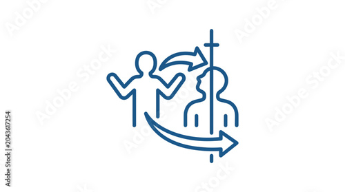 Fotografía Line art icon showing a person transforming or shifting perspective with directional arrows