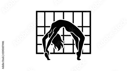 Obraz na plátne A black silhouette of a female gymnast performing a backbend bridge pose