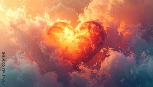 Heart Shaped Clouds with Orange Glow.