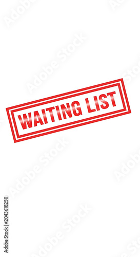 Red stamp with text W A I T I N G L I S T waiting list 1