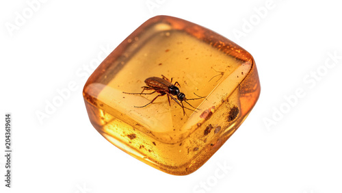 Fotografie Natural amber stone piece with prehistoric insect fossil isolated on transparent