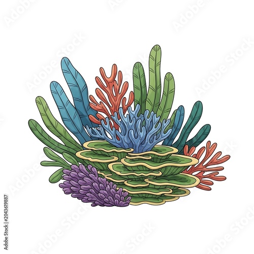 Colorful abstract arrangement of fresh green and purple leafy vegetables.