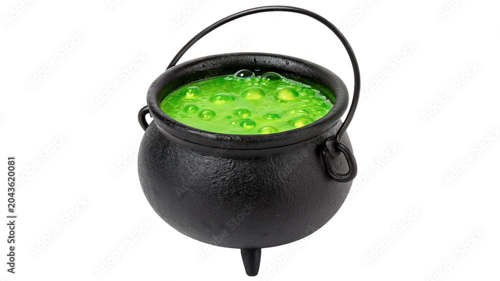 Obraz premium Witches green bubbling cauldron with magic potion isolated on transparent background