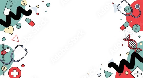 Medical banner background with pharmaceutical supplies and healthcare equipment flat icons.
