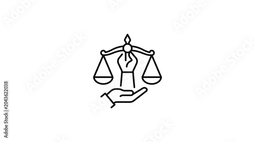 Cuadro en lienzo A minimalist line art icon depicting a hand holding a balanced scale of justice