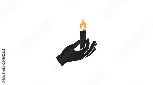 Schilderij op canvas A minimalist black silhouette of a human hand holding a lit candle