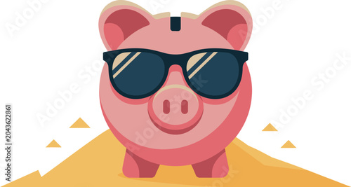Tableau sur toile Cool piggy bank with sunglasses vector illustration sunglasses investment financial currency business