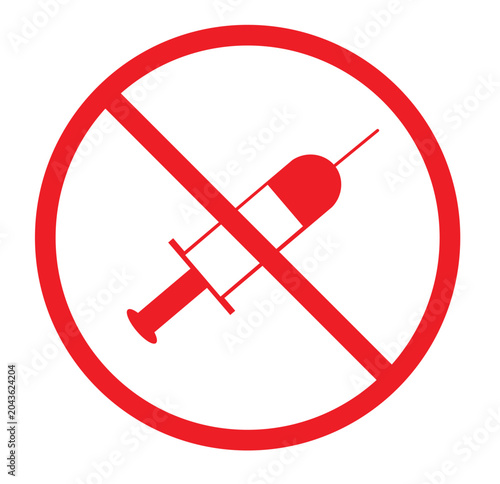 Red no syringe sign vector, anti-drug prohibition icon, medical needle forbidden warning symbol