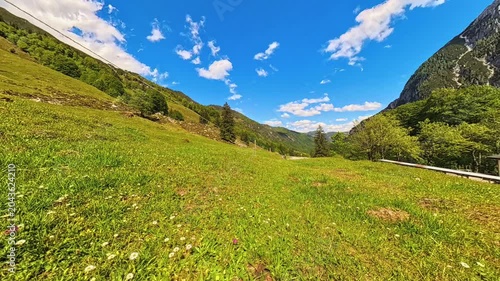 4K Timelapse alpine video with moving clouds at Kaiserbachtal valley, Griesenau, Wilder Kaiser, Kitzbuehel, Tyrol, Austria