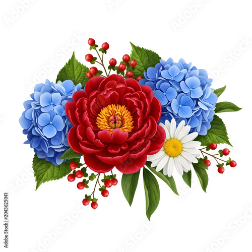 Colorful bouquet of flowers in a vase isolated on white background