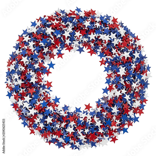 Colorful geometric wreath with red and blue dots isolated on white background