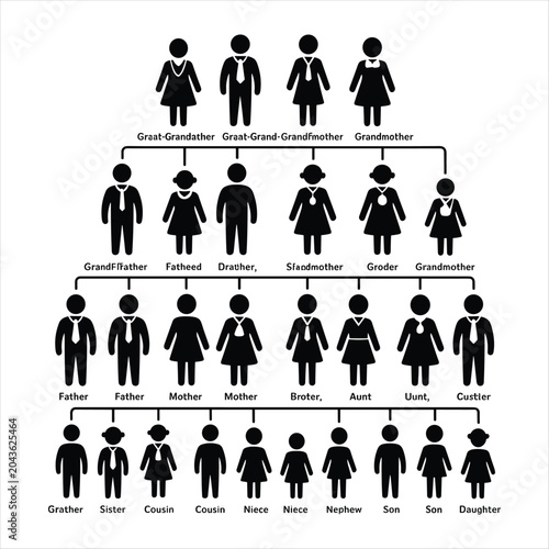 Quadro em tela Family Tree Generation Diagram with Relatives Icons – Genealogy Chart, Family Re