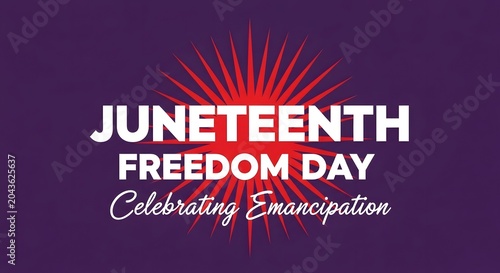 Juneteenth Freedom Day Celebration Banner with Fireworks and Emancipation Text on Purple Background
