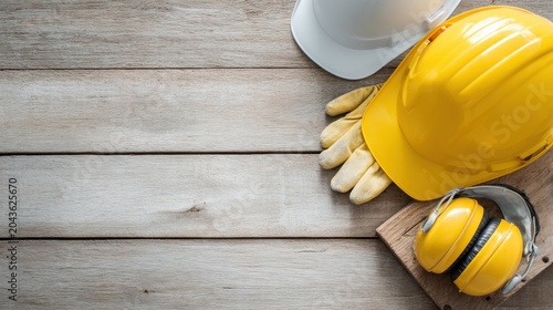 Construction safety equipment on wood