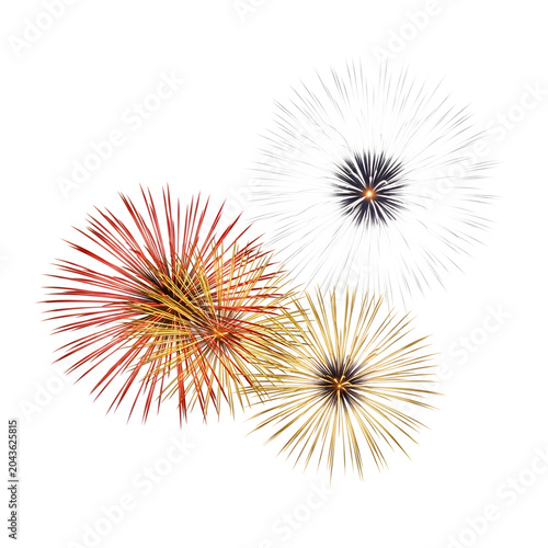 Colorful abstract fireworks explosion illustration isolated on white background