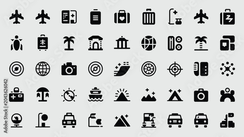 фотографія Set of travel icons for transportation and tourism destinations on gray background
