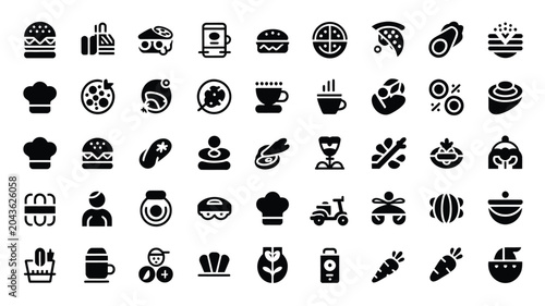 Cuadro en lienzo Food and drink icons representing culinary items and restaurant dishes on gray background