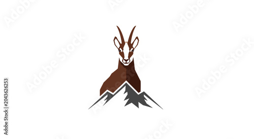 Mountain goat head logo with mountain silhouette vector illustration