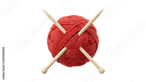 Red Yarn Ball with Knitting Needles Asset for Craft Workshop Promotion and Hobby Store Marketing Banner