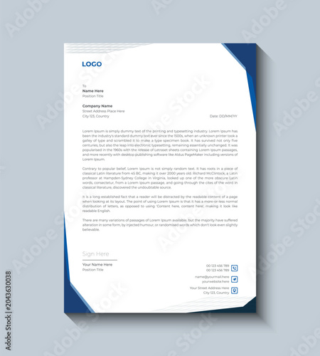 Clean Corporate Letterhead Vector with Abstract Shapes