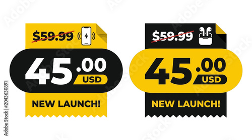 New Product Launch Special Offer Price Tags for Wireless Audio Devices and Mobile Accessories with Discounted Pricing Promotion