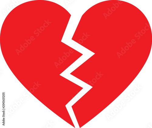 Photos A bright red broken heart featuring a jagged white lightning bolt shaped crack s