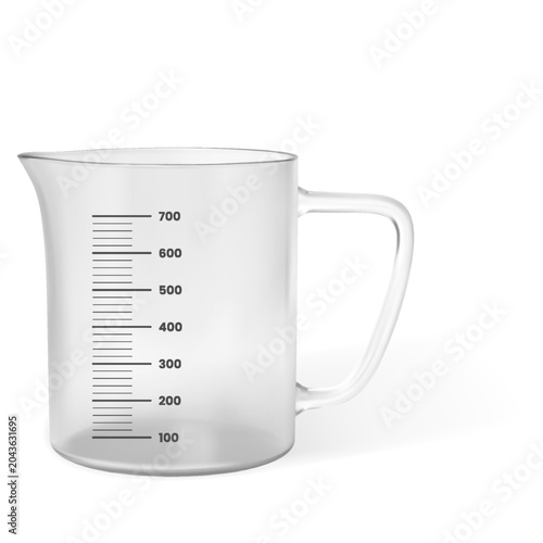 Schilderij op canvas Realistic transparent measuring cup in 700ml volume size, 3D vector empty handle