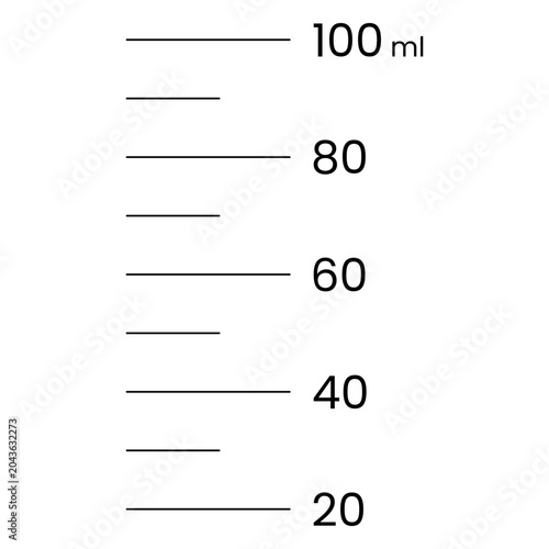 Fotografie Scale with 100 ml liquid volume for cooking measuring cups or chemistry flasks,