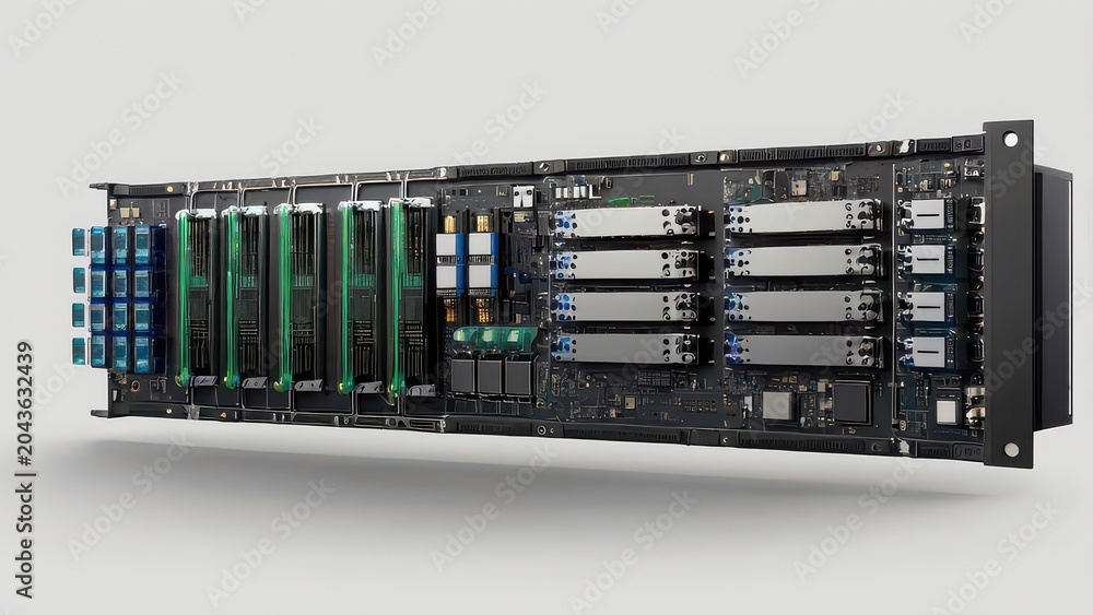 Obraz premium Data Center Server Rack with Cloud Computing Hardware in Modern Technology Environment