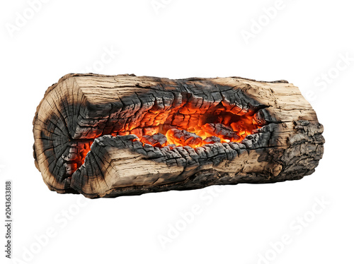 Burning Firewood Log with Glowing Embers Perfect for Heating Companies and Winter Marketing Campaigns