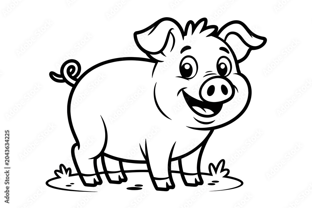 Obraz premium Smiling cartoon pig standing on grassy ground