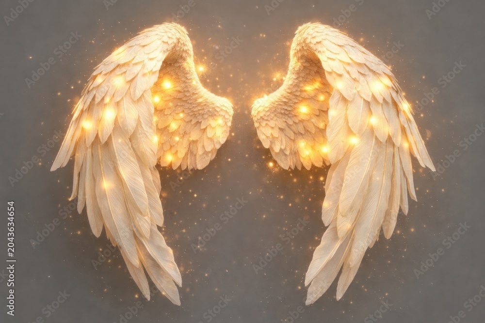 Obraz premium Glowing angel wings with sparkles.