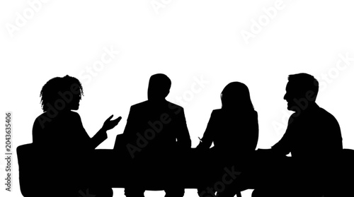 Four people having a business meeting discussion isolated on transparent background, Vector