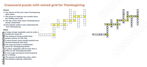 Fotografie Crossword puzzle with solved grid for Thanksgiving holiday