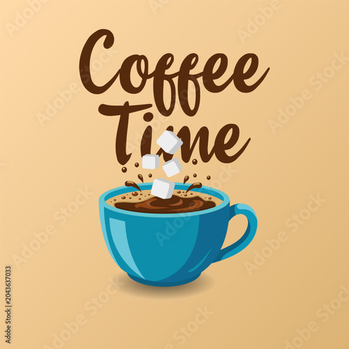 Coffee time vector illustration, free vector coffee with a sprinkling of rock sugar