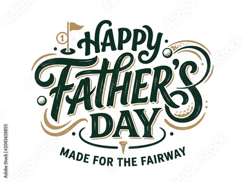 Happy fathers day golf typography emblem with fairway graphics typography celebration greeting illustration lettering calligraphy masculine recreation