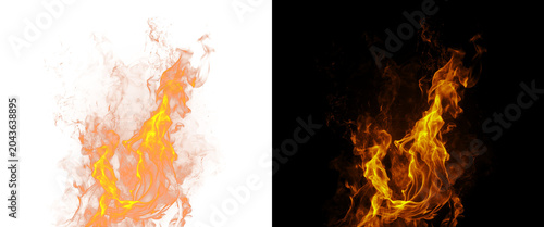 Photos Dynamic fire flames isolated on black and white backgrounds, realistic orange fi