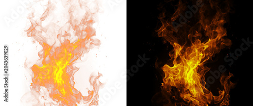 Fotografie Realistic fire flames on black and white backgrounds, blazing orange fire sparks