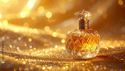 Luxury Perfume Bottle on Golden Background.