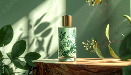 Luxury Perfume Bottle on Wooden Table.
