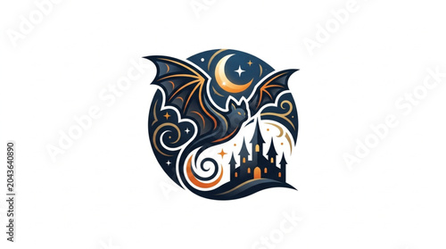 Εκτύπωση καμβά Mystical Dragon Creature Flying Over Haunted Castle Under Night Sky