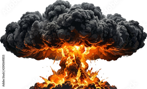Photos Fiery Blast Illustration With Mushroom Shaped Cloud Of Flames And Smoke Depictin