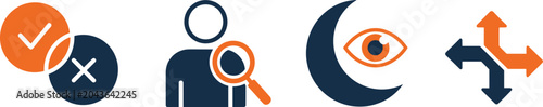 Foto User experience interface icons set, check cancel search visibility navigation a